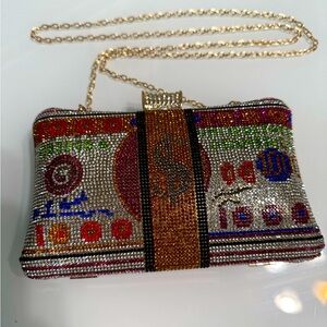 NWT Caleesa Multicolor Beaded Clutch with Chain Strap‎ $100 bill theme